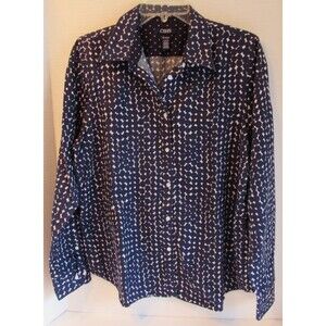 Chaps Navy Blue/White Polka Dot No Iron Long Sleeve Button Up Shirt Size XL